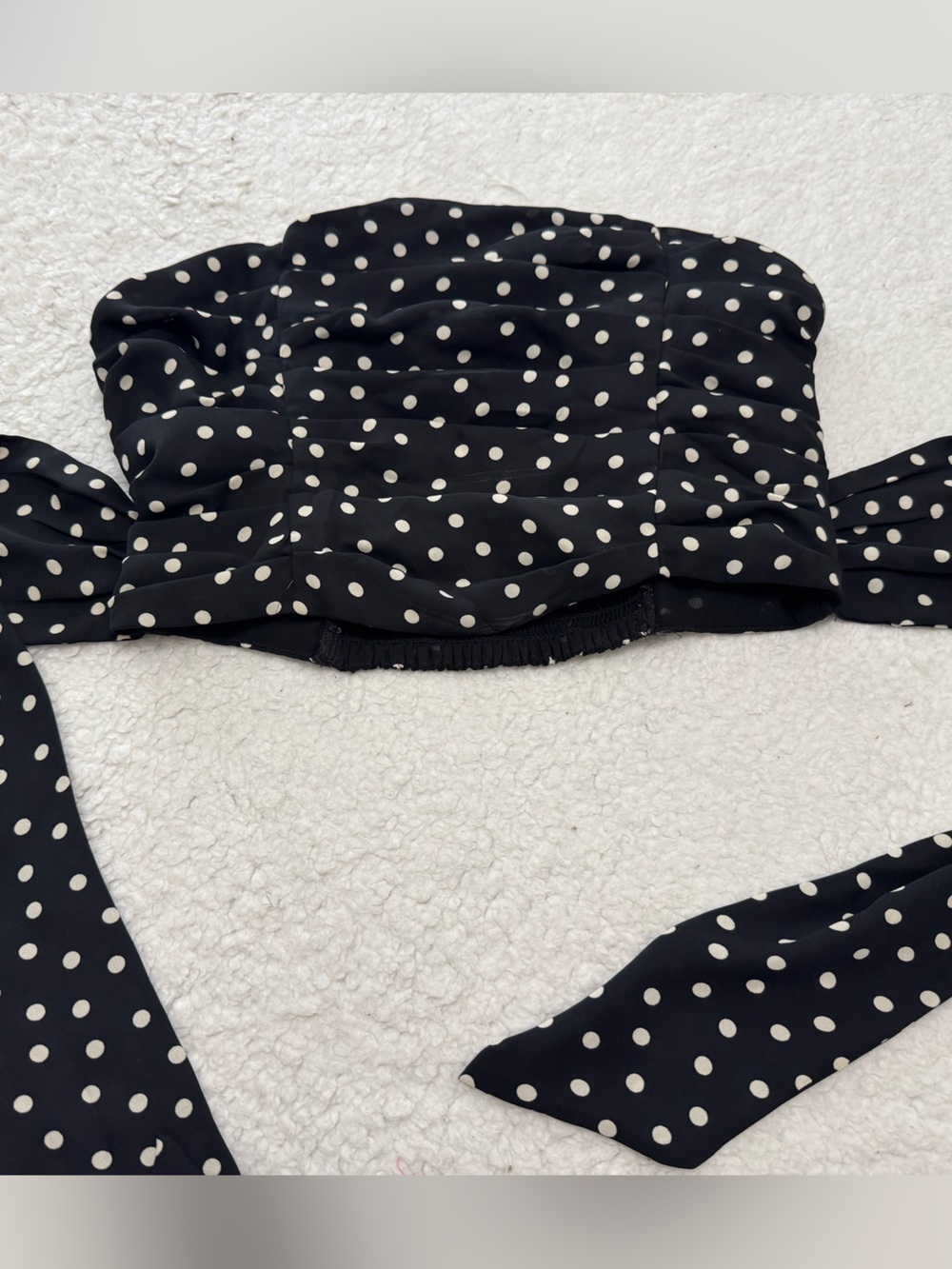 Express Black & White Polka Dot Strapless Crop Top w/Tie Back